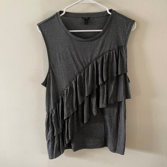 J. Crew Womens Drapey Ruffle Tank Top XL Dark Gray Casual Chic Classic Crewneck - Picture 1 of 7